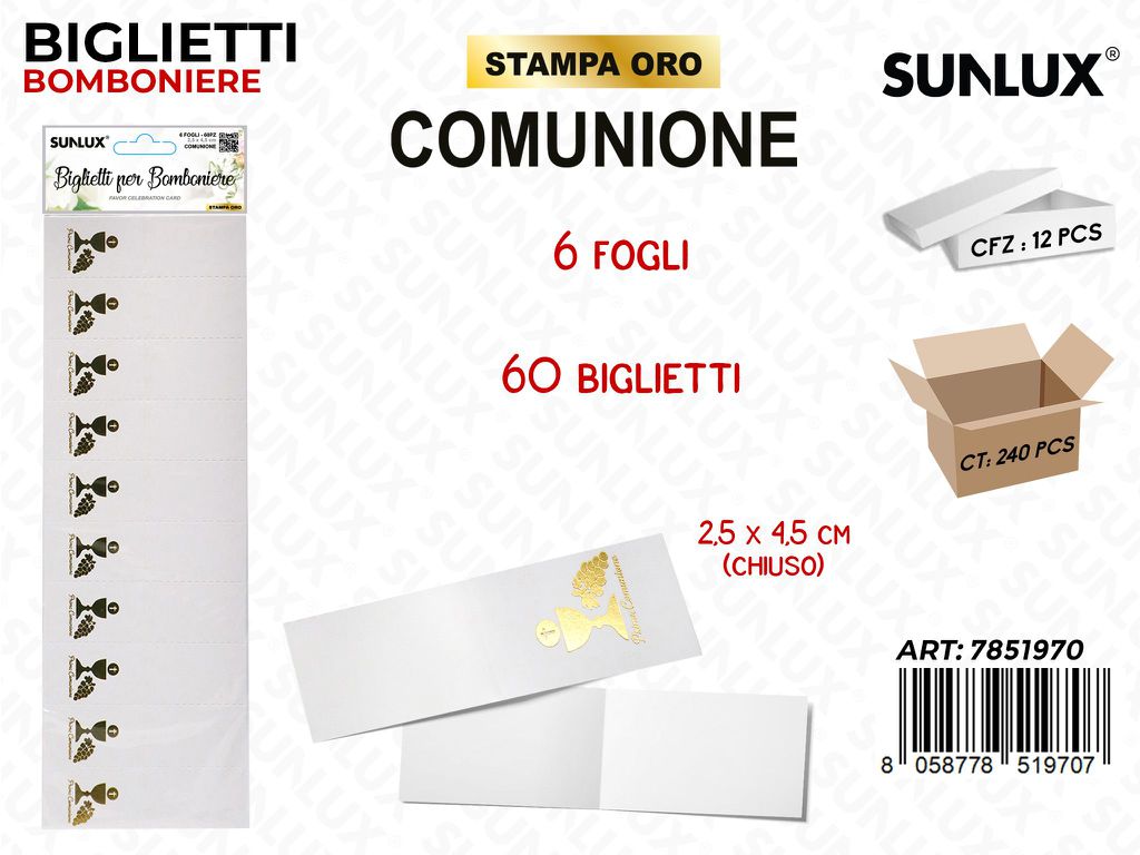 Sunlux Biglietti Bomb. Comunione 6FF 60PCS