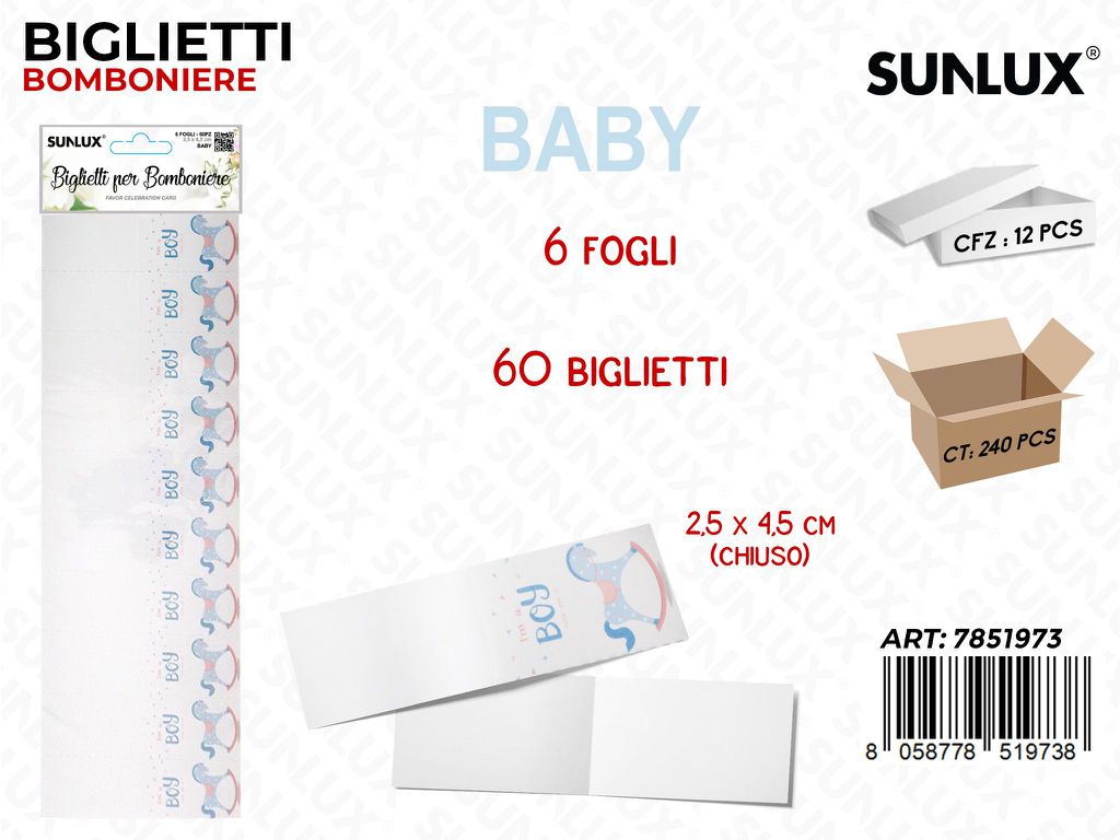 Sunlux Biglietti Bomb. Baby Boy 6FF 60PCS