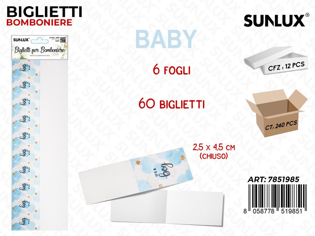 Sunlux Biglietti Bomb. Its Boy 6FF 60PCS