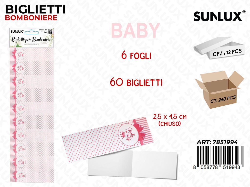Sunlux Biglietti Bomb. Its Girl 6FF 60PCS