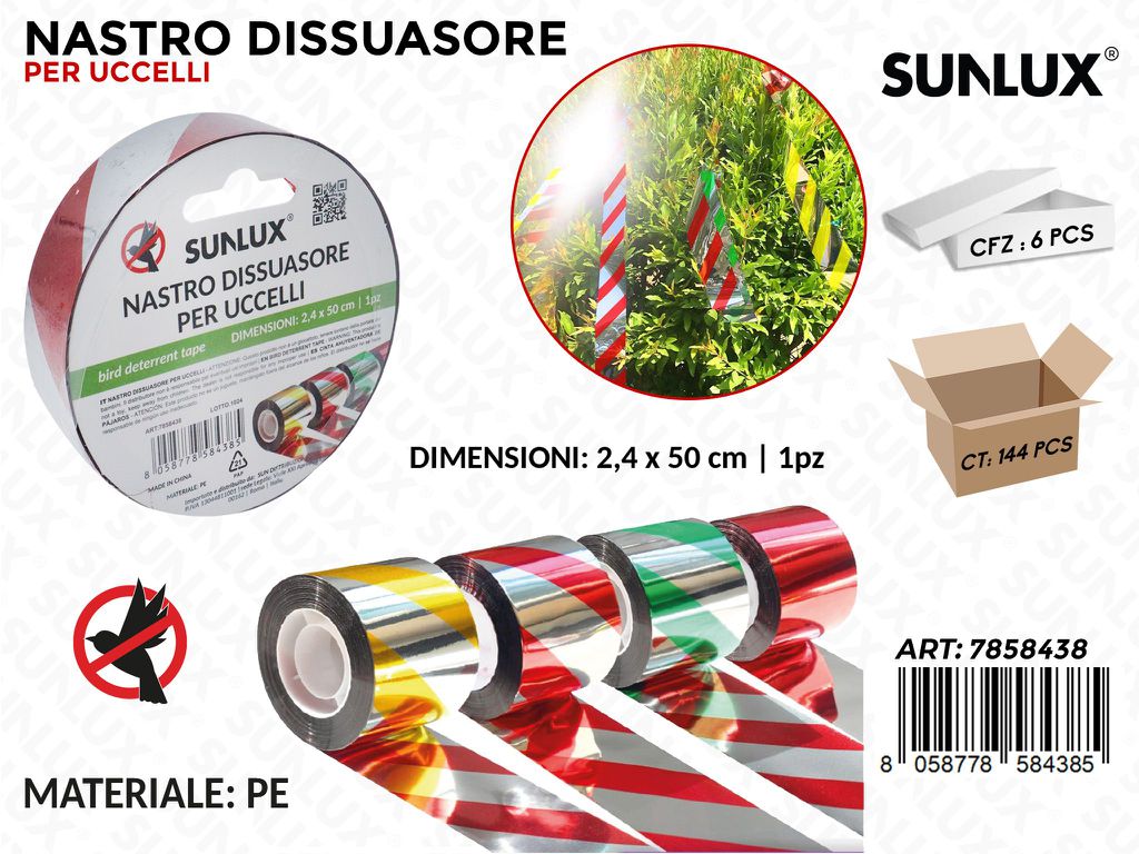 Sunlux Nastro Dissuasore per Uccelli Ass. 2.4*50CM