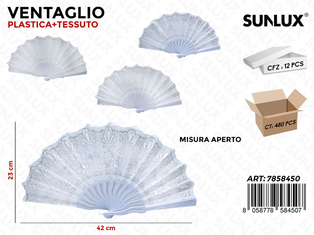 Sunlux Ventaglio Bianco Ricamato Ass. 42*23CM