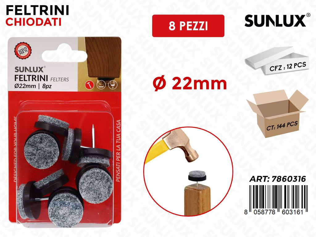 Sunlux Feltrini Chiodati Tondi 8PCS D.22MM