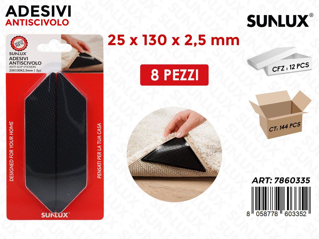 Sunlux Adv Antiscivolo Nero 8PCS 25*130*2.5MM