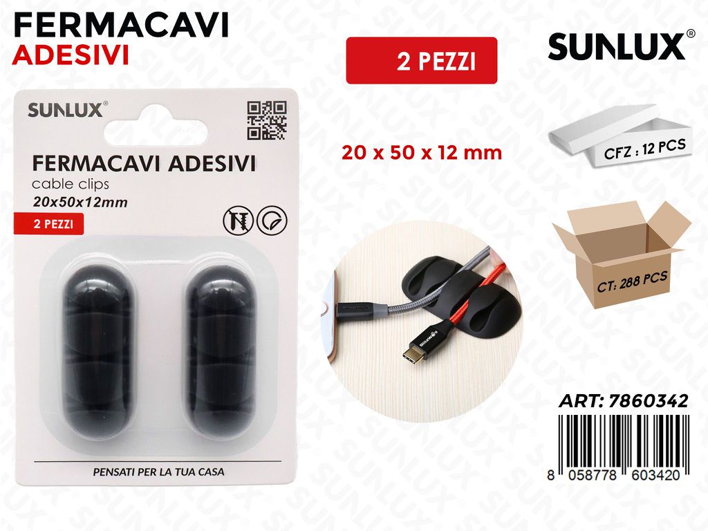 Sunlux Fermacavi Adv Nero 2PCS 20*50*12MM