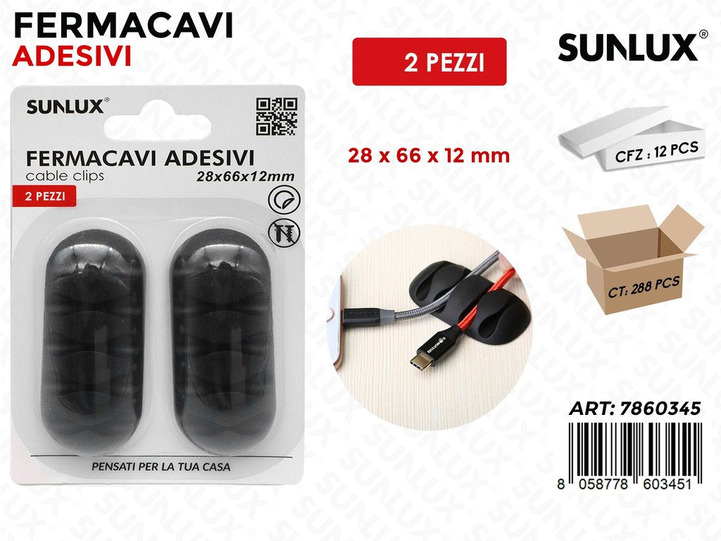 Sunlux Fermacavi Adv Nero 2PCS 28*66*12MM