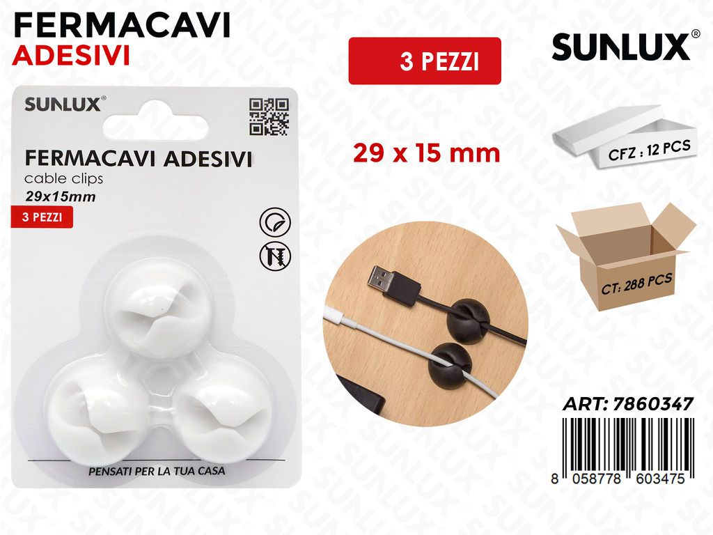 Sunlux Fermacavi Adv Bia. 3PCS 29*15MM