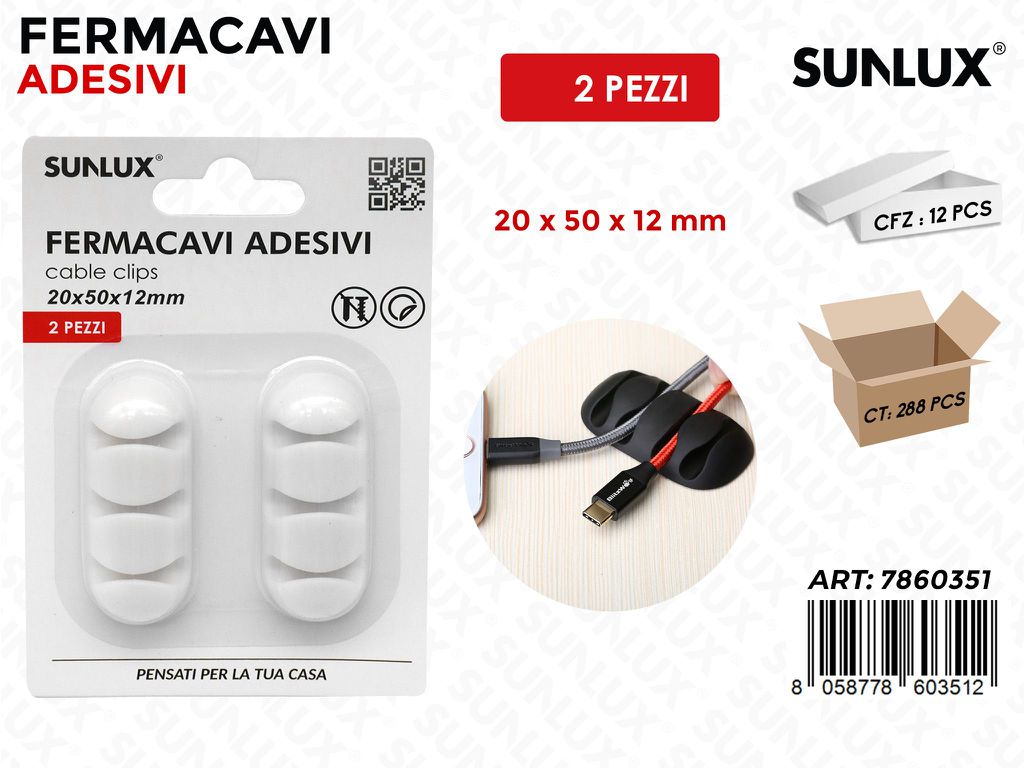 Sunlux Fermacavi Adv Bia. 2PCS 20*50*12MM