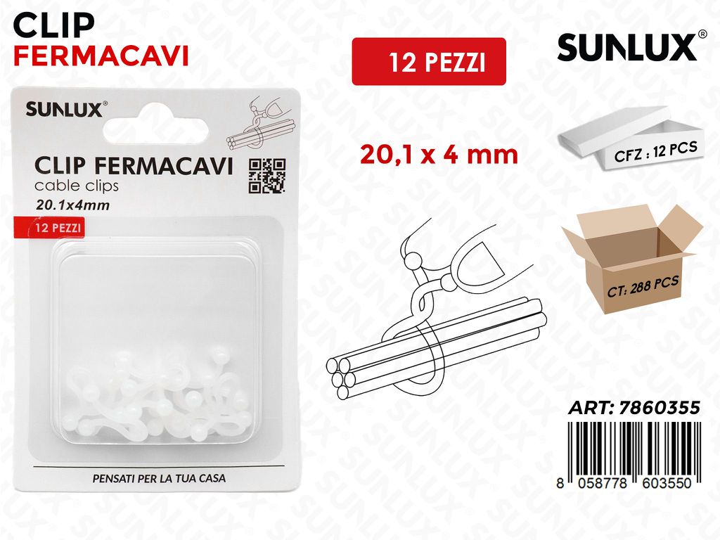 Sunlux Clip Fermacavi 12PCS 20.1*4MM