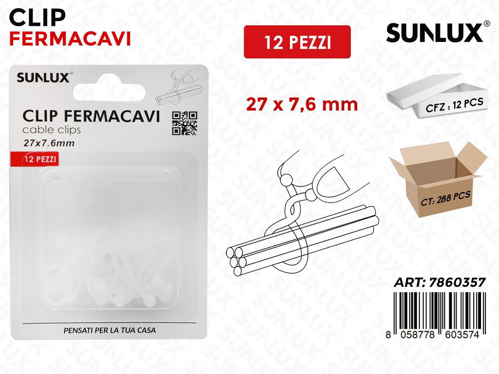 Sunlux Clip Fermacavi 12PCS 27*7.6MM