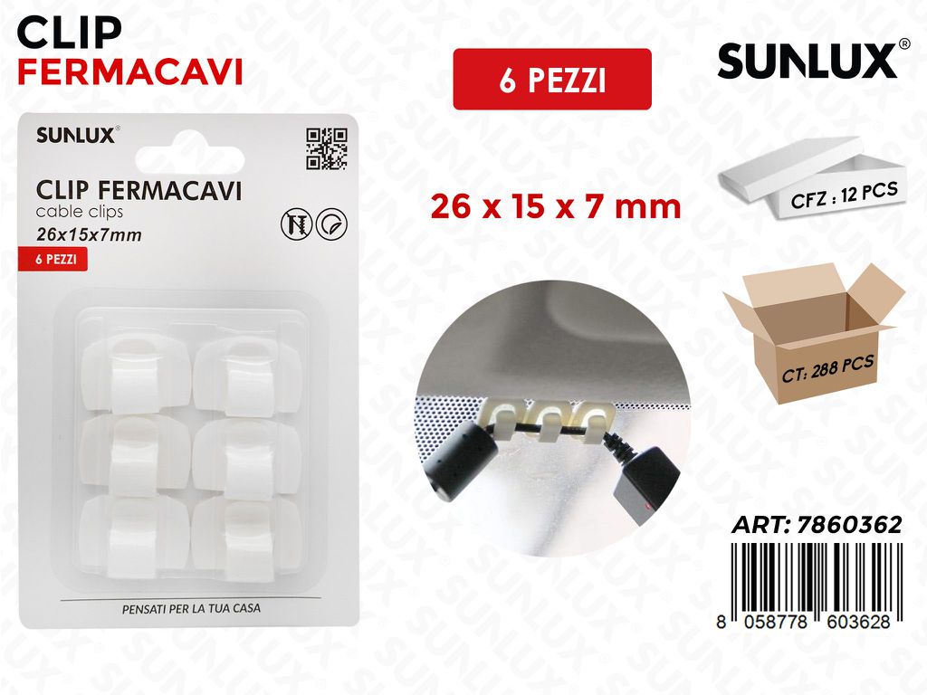 Sunlux Clip Fermacavi 6PCS 26*15*7MM