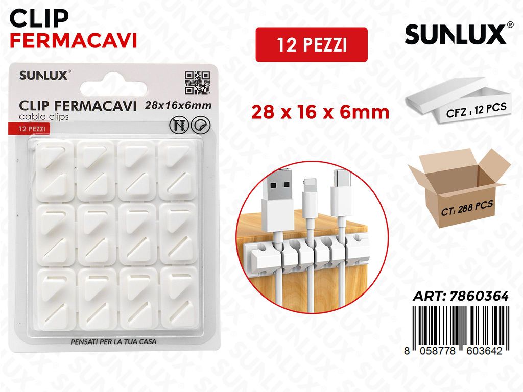 Sunlux Clip Fermacavi 12PCS 28*16*6MM