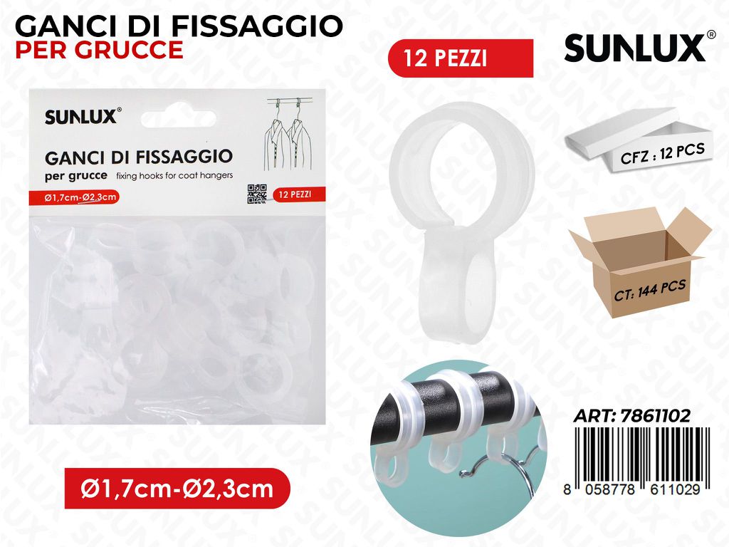 Sunlux Ganci di Fissaggio per Grucce 12PCS 1.7-2.3CM