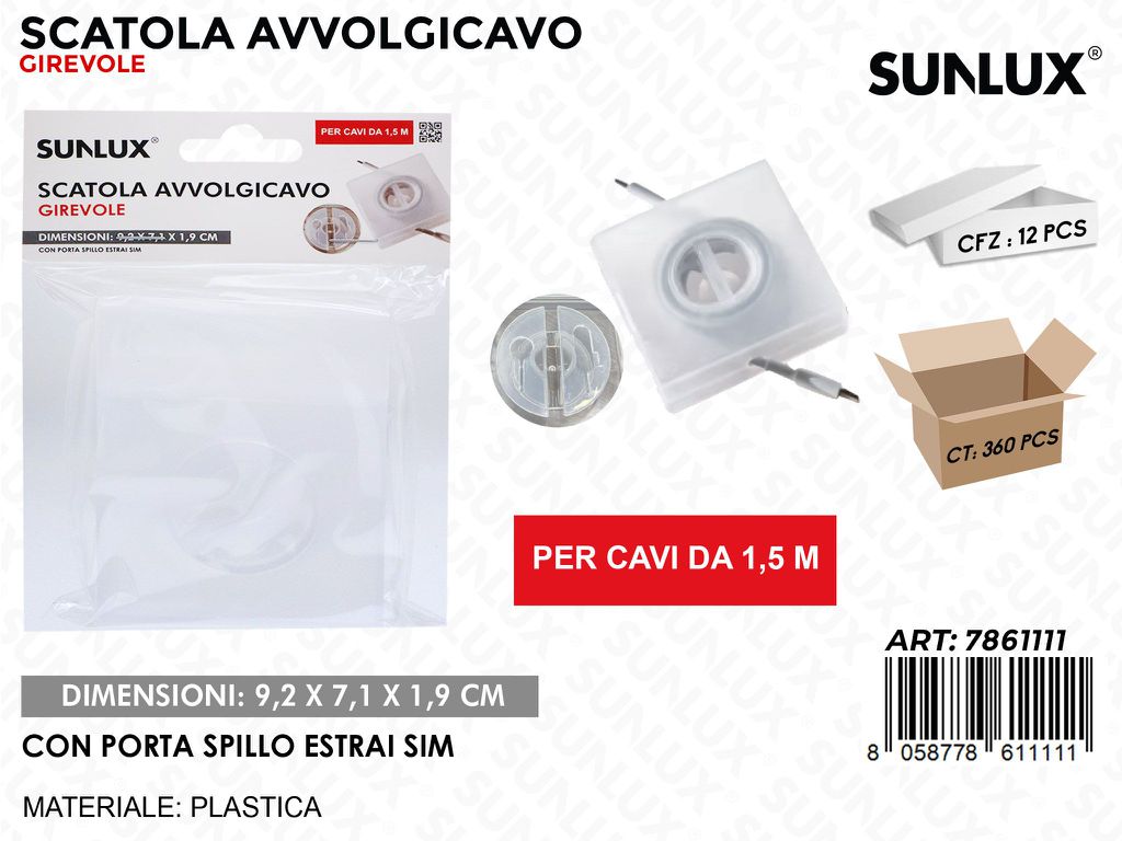 Sunlux Scatola Avvolgicavo 1.5MT Gir. 9.2*7.1*1.9CM