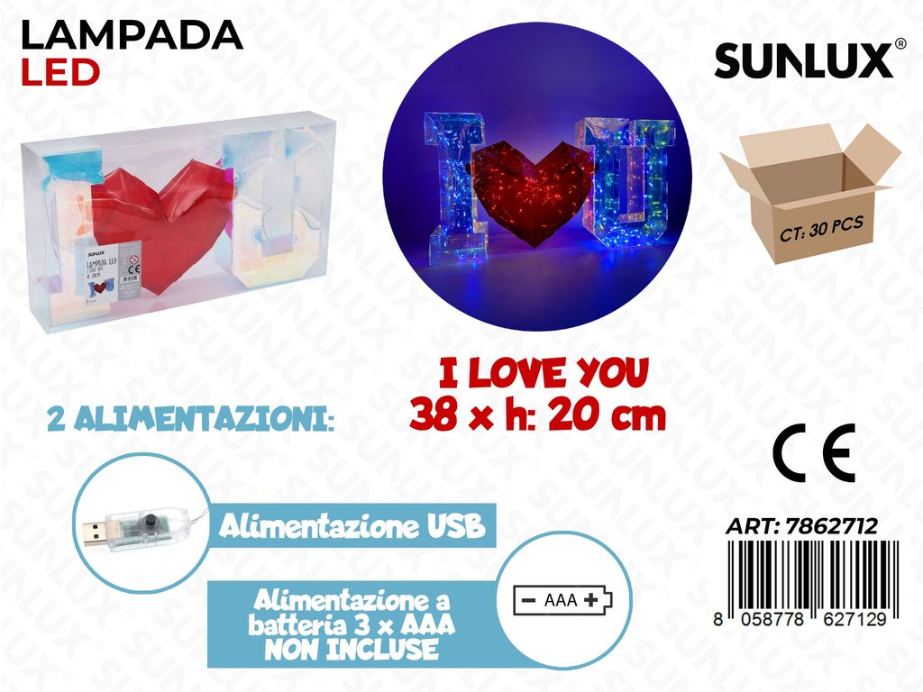 Sunlux Lampada Led i Love You 38*20CM