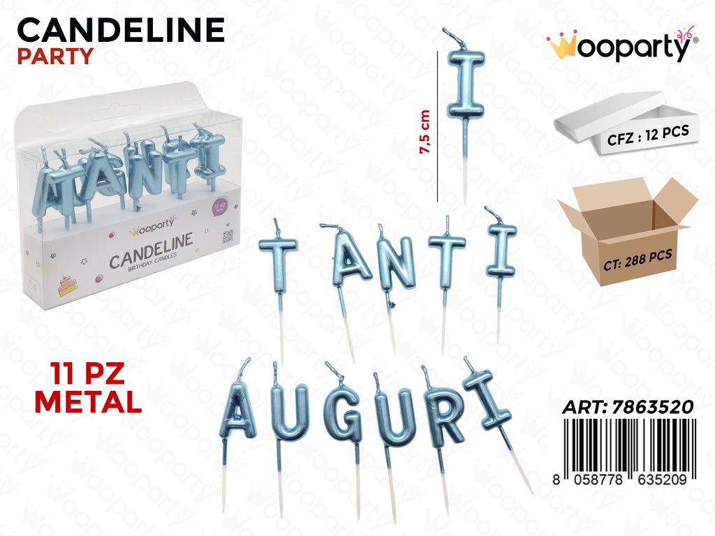 WOOPARTY CANDELINE T. AUGURI METAL 11PCS 7.5CM