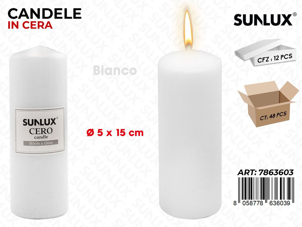 Sunlux Candela Moccolo Bianco D.5*15CM