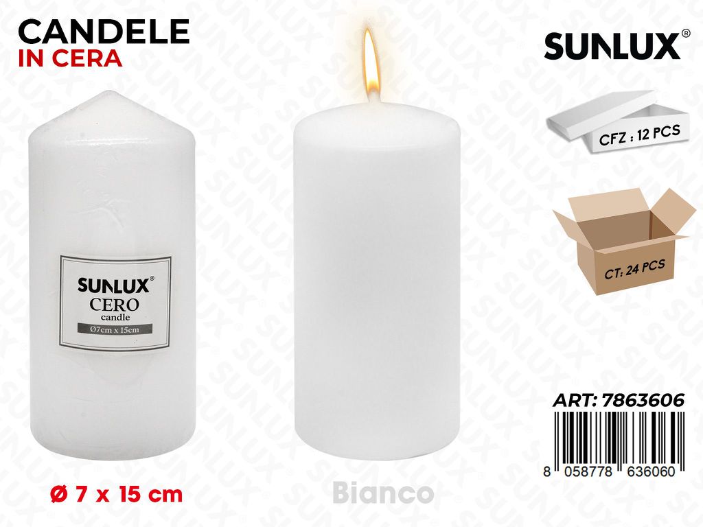 Sunlux Candela Moccolo Bianco D.7*15CM