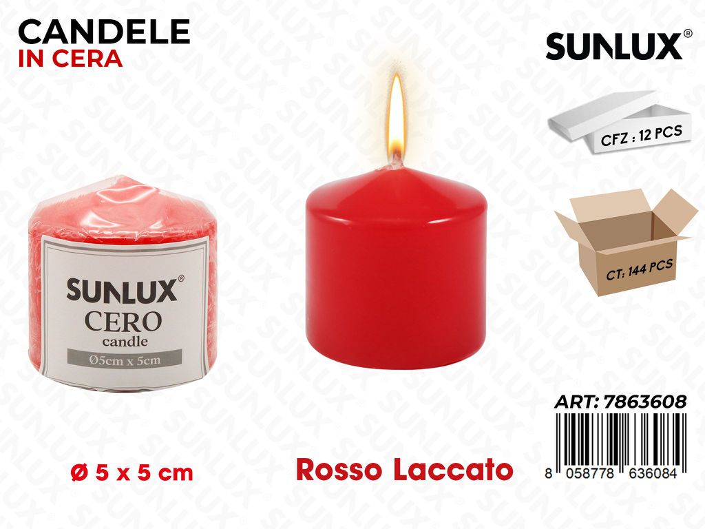 Sunlux Candela Moccolo Rosso Lac. D.5*5CM/ Pz da 12