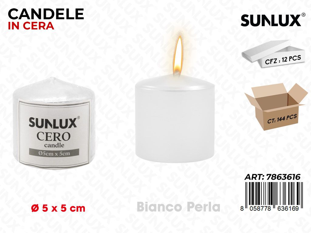 Sunlux Candela Moccolo Bia. Perla D.5*5CM