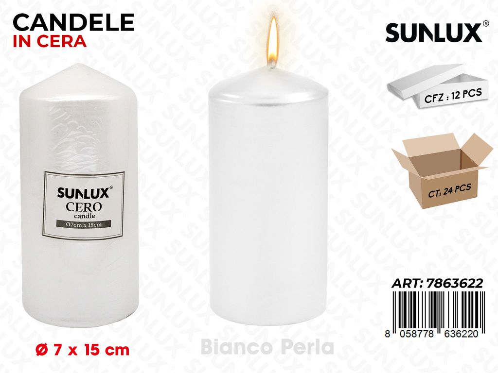 Sunlux Candela Moccolo Bia. Perla D.7*15CM