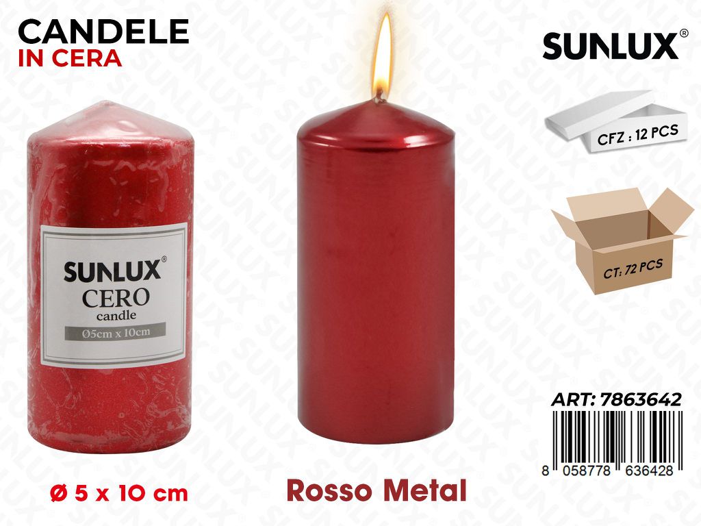 Sunlux Candela Moccolo Rosso Metal D.5*10CM