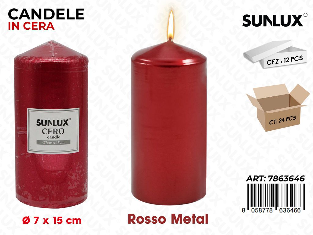 Sunlux Candela Moccolo Rosso Metal D.7*15CM
