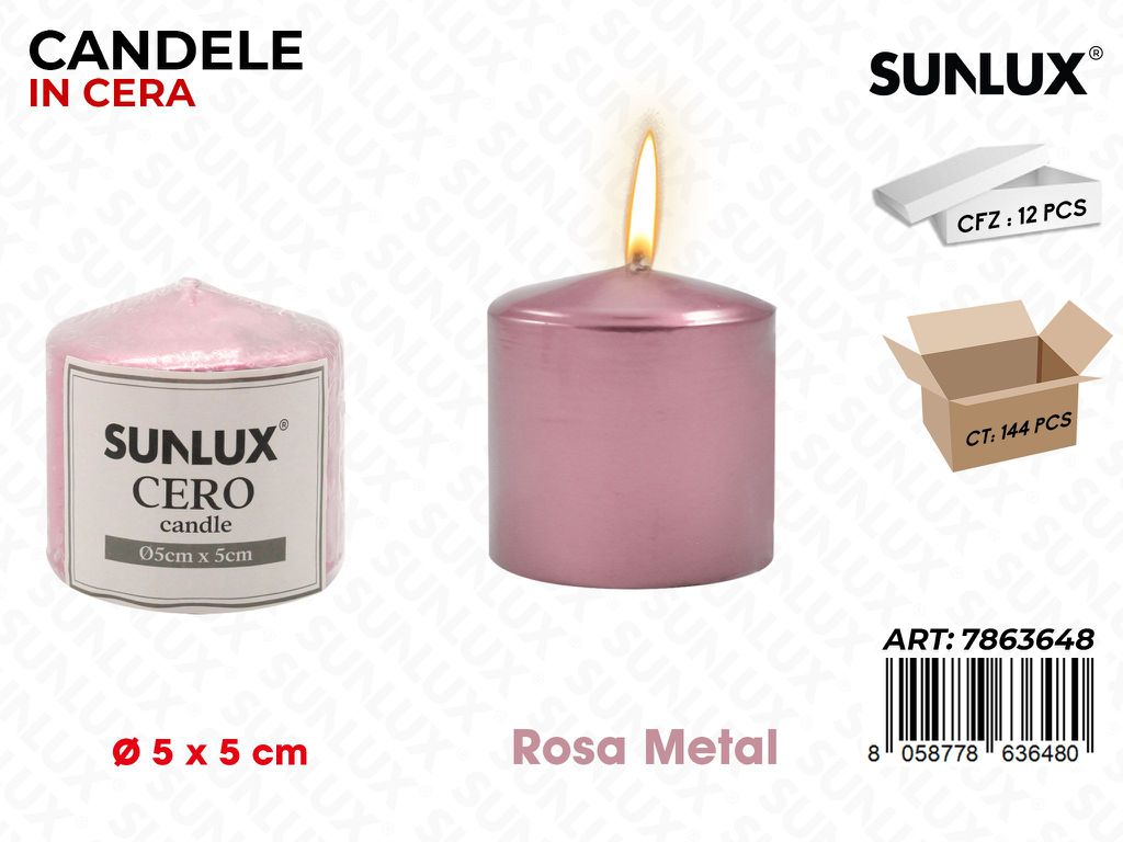 Sunlux Candela Moccolo Rosa Metal D.5*5CM
