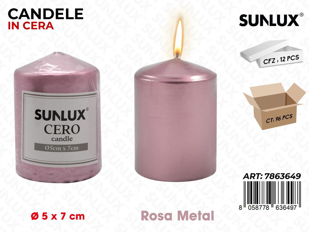 Sunlux Candela Moccolo Rosa Metal D.5*7CM