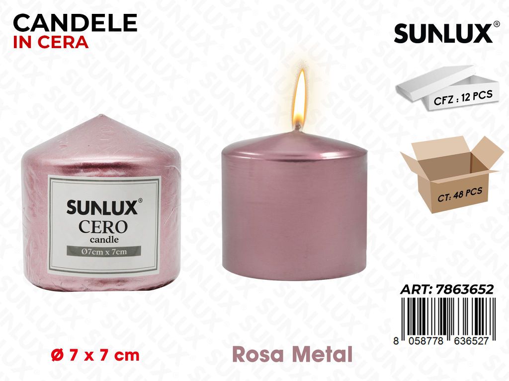 Sunlux Candela Moccolo Rosa Metal D.7*7CM