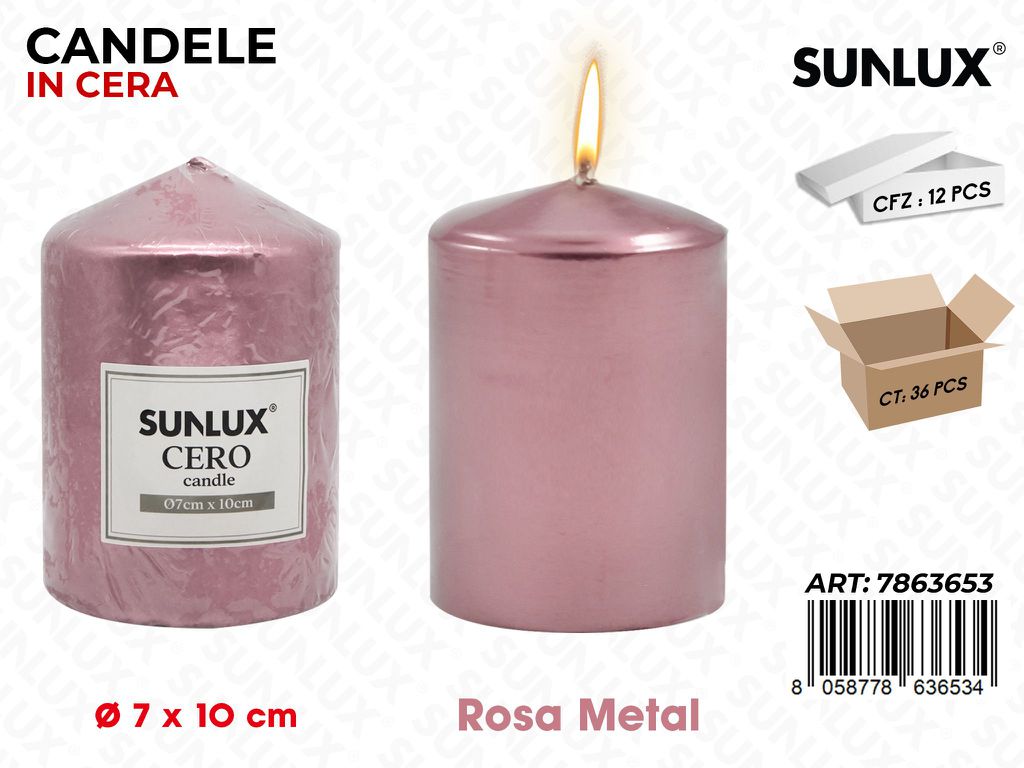 Sunlux Candela Moccolo Rosa Metal D.7*10CM
