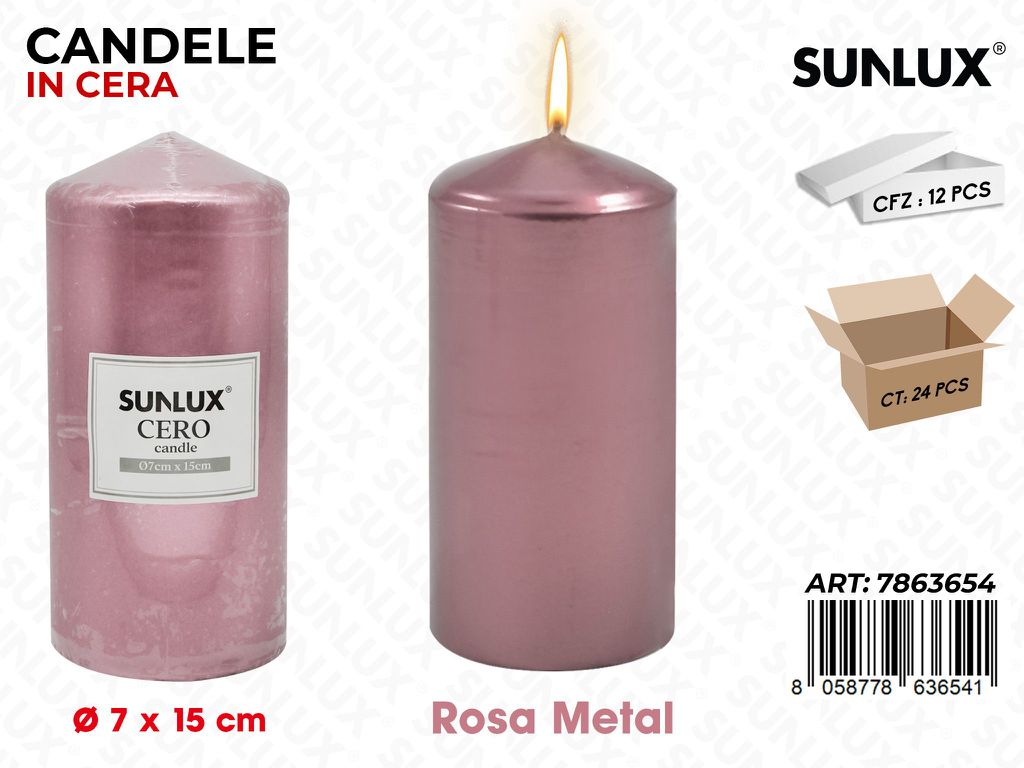Sunlux Candela Moccolo Rosa Metal D.7*15CM