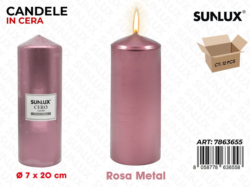 Sunlux Candela Moccolo Rosa Metal D.7*20CM