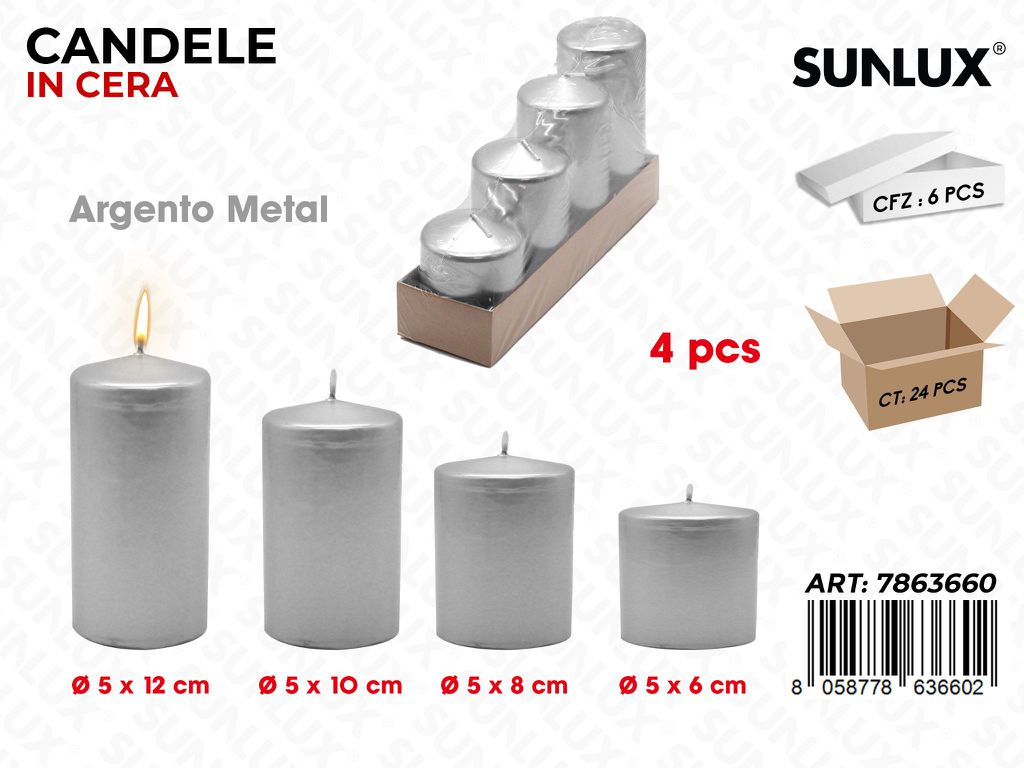Sunlux Candele Arg. Metal Mis. Ass. 4PCS