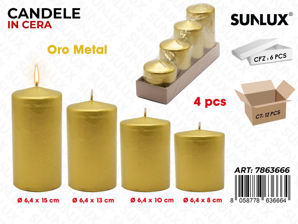 Sunlux Candele Oro Metal Mis. Ass. 4PCS