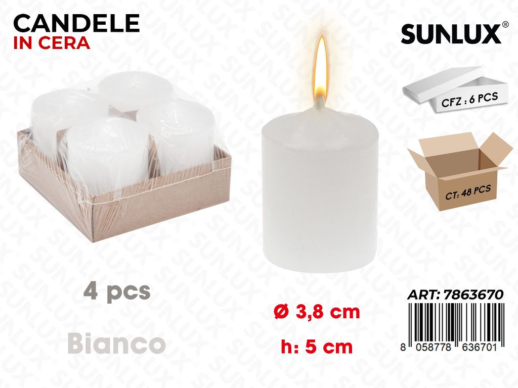Sunlux Candele Bianco 4PCS D.3.8*5CM