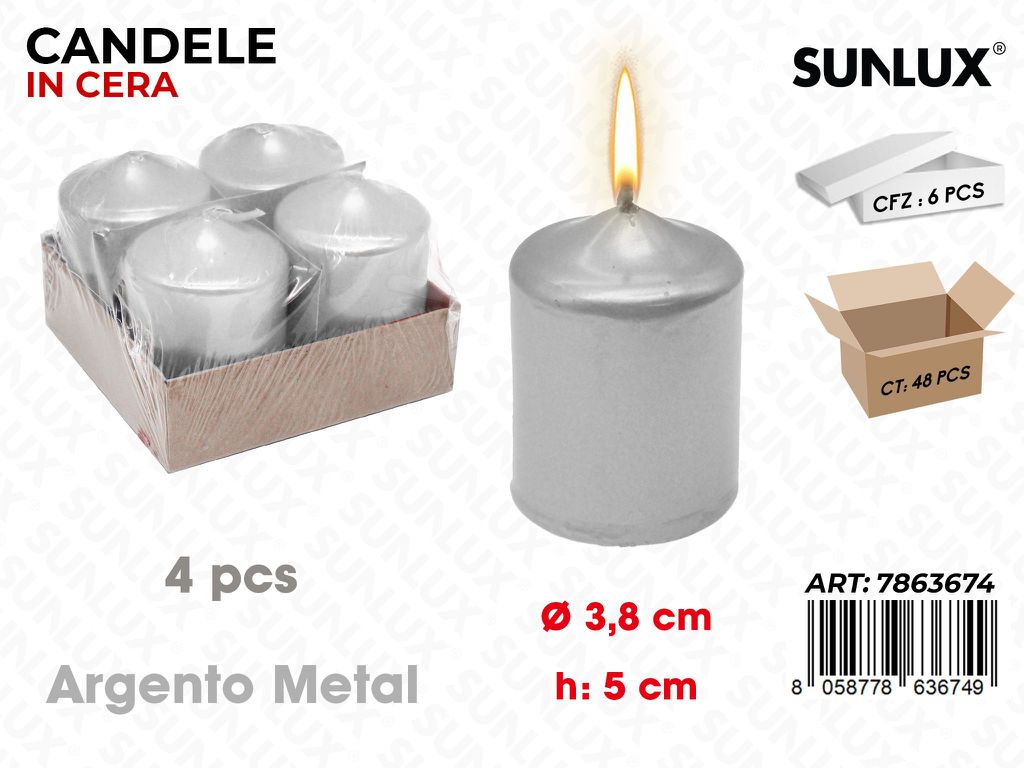 Sunlux Candele Arg. Metal 4PCS D.3.8*5CM