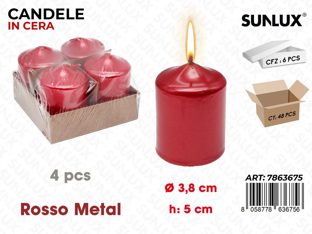 Sunlux Candele Rosso Metal 4PCS D.3.8*5CM