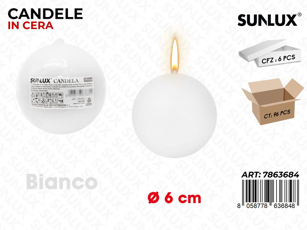 Sunlux Candela Sfera Bianco D.6CM