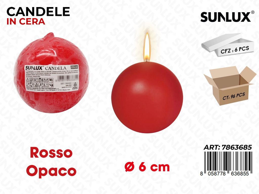 Sunlux Candela Sfera Rosso Opaco D.6CM
