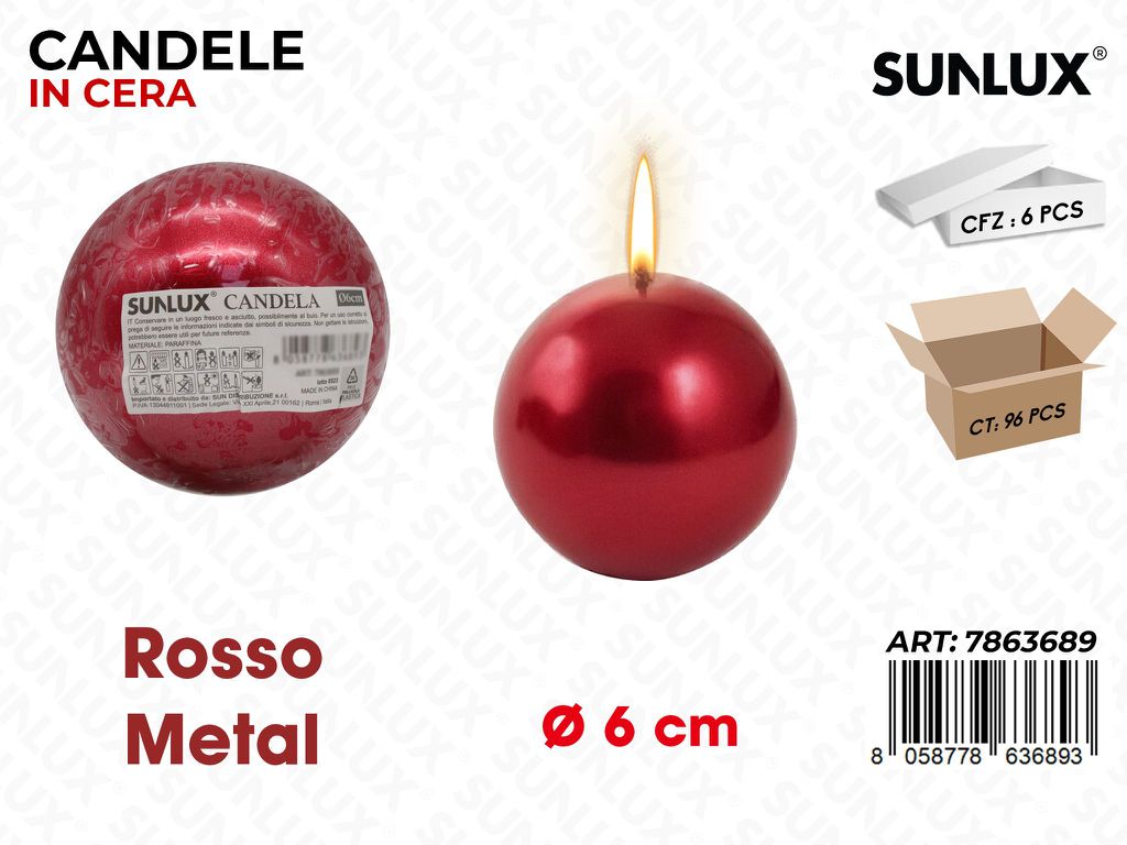 Sunlux Candela Sfera Rosso Metal D.6CM