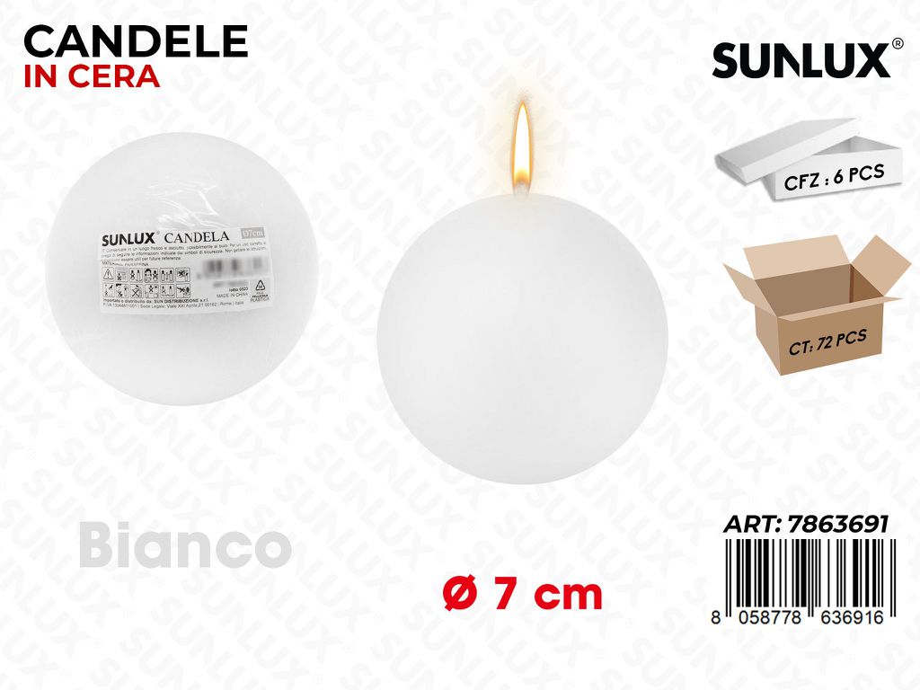 Sunlux Candela Sfera Bianco D.7CM