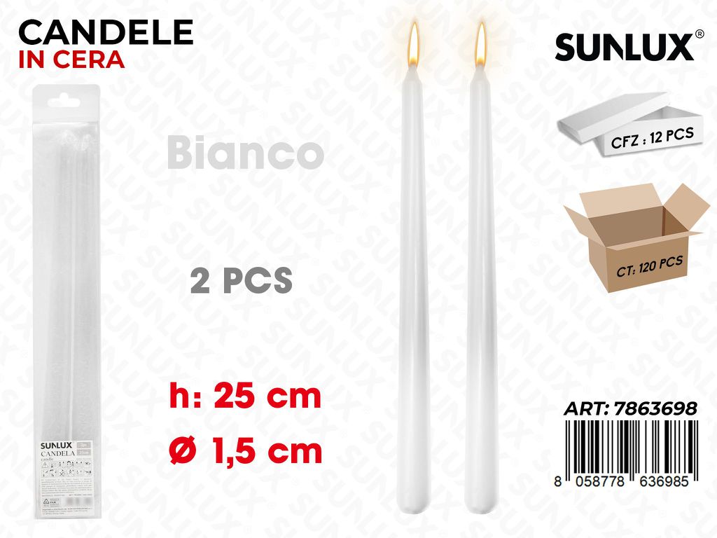 Sunlux Candela Stelo Bianco 2PCS 1.5*25CM