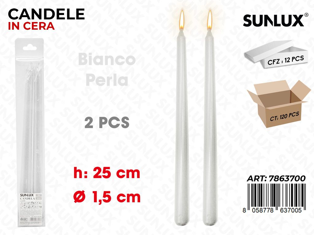 Sunlux Candela Stelo Bia. Perla 2PCS 1.5*25CM