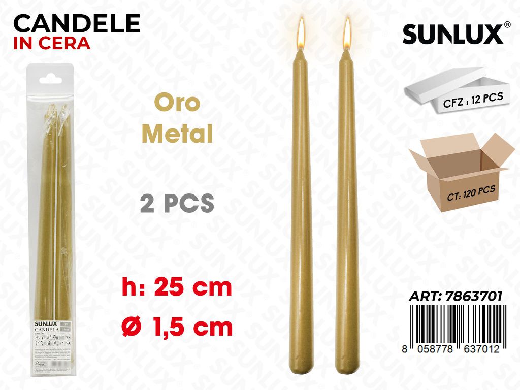 Sunlux Candela Stelo Oro Metal 2PCS 1.5*25CM