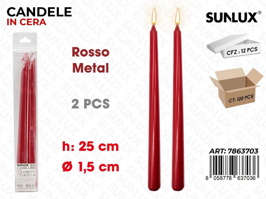Sunlux Candela Stelo Rosso Metal 2PCS 1.5*25CM