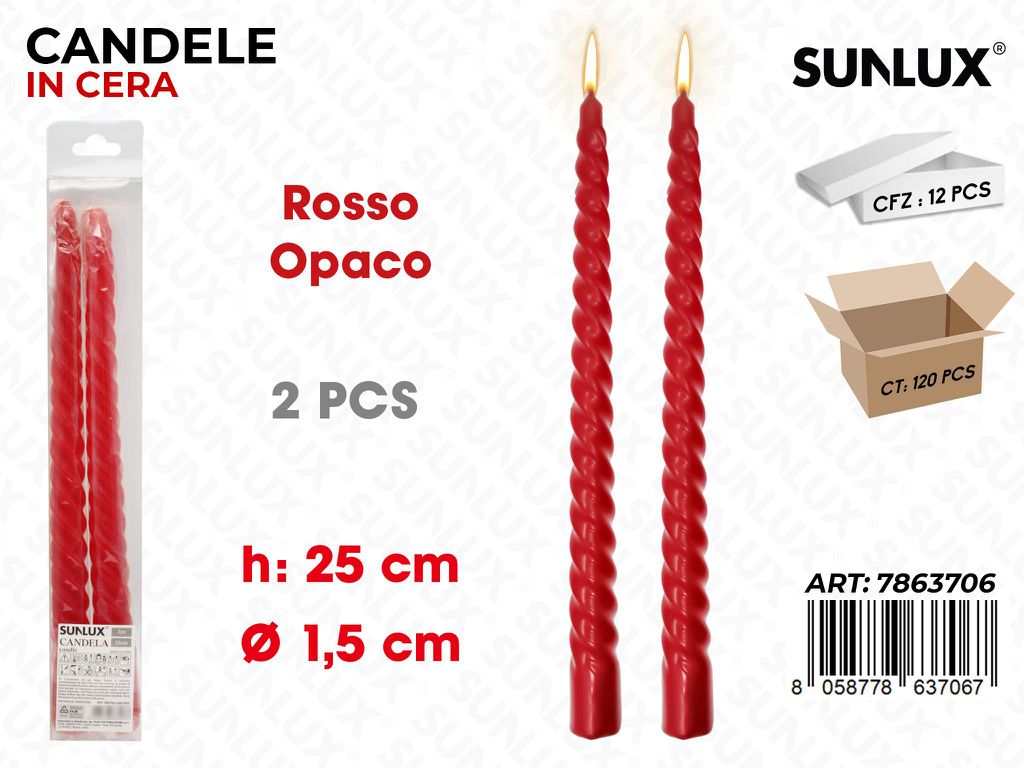 Sunlux Candela Spir. Rosso Opaco 2PCS 1.5*25CM