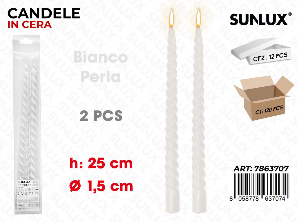 Sunlux Candela Spir. Bia. Perla 2PCS 1.5*25CM