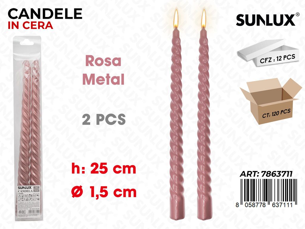 Sunlux Candela Spir. Rosa Metal 2PCS 1.5*25CM