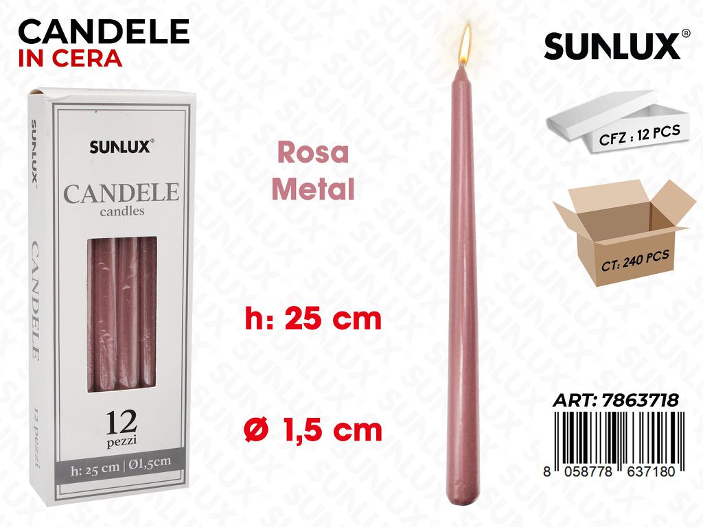 Sunlux Candela Stelo Rosa Metal 1.5*25CM